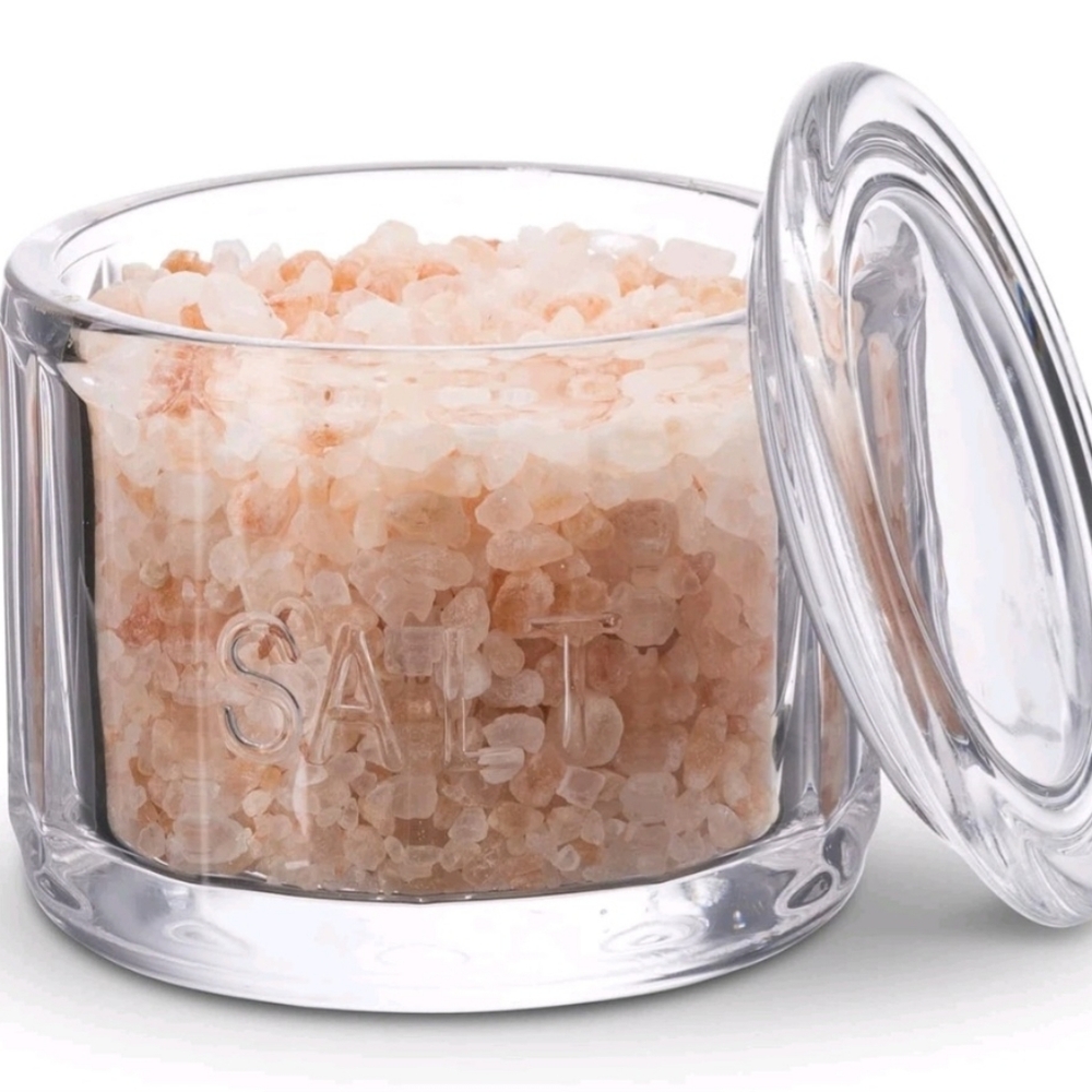Salt Cellar With Lid - Clear Pressed Glass - Farmhouse, Cottage Look-Never Used